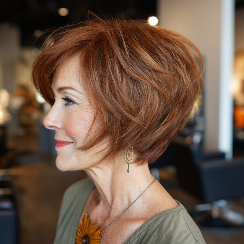 Warm Auburn Stacked Bob with Effortless Volume