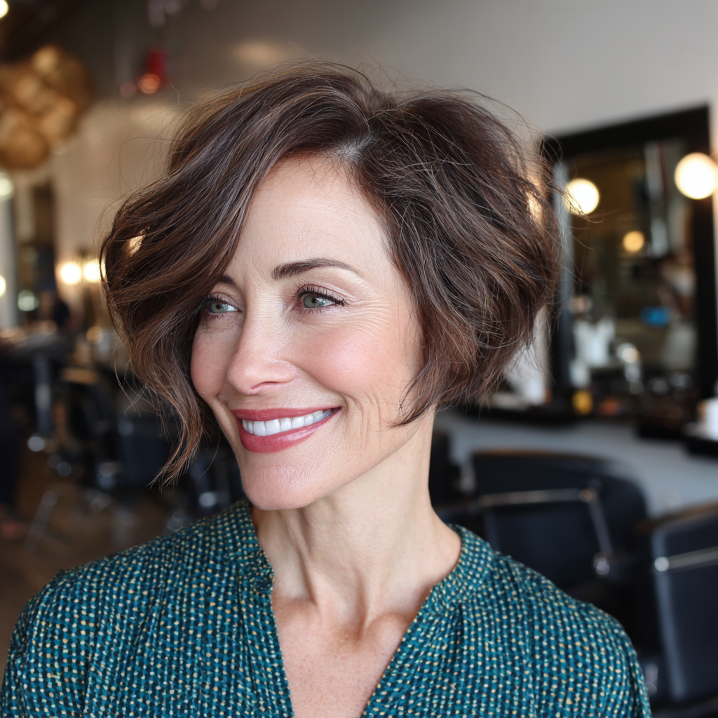 Textured Asymmetrical Bob with Soft Waves