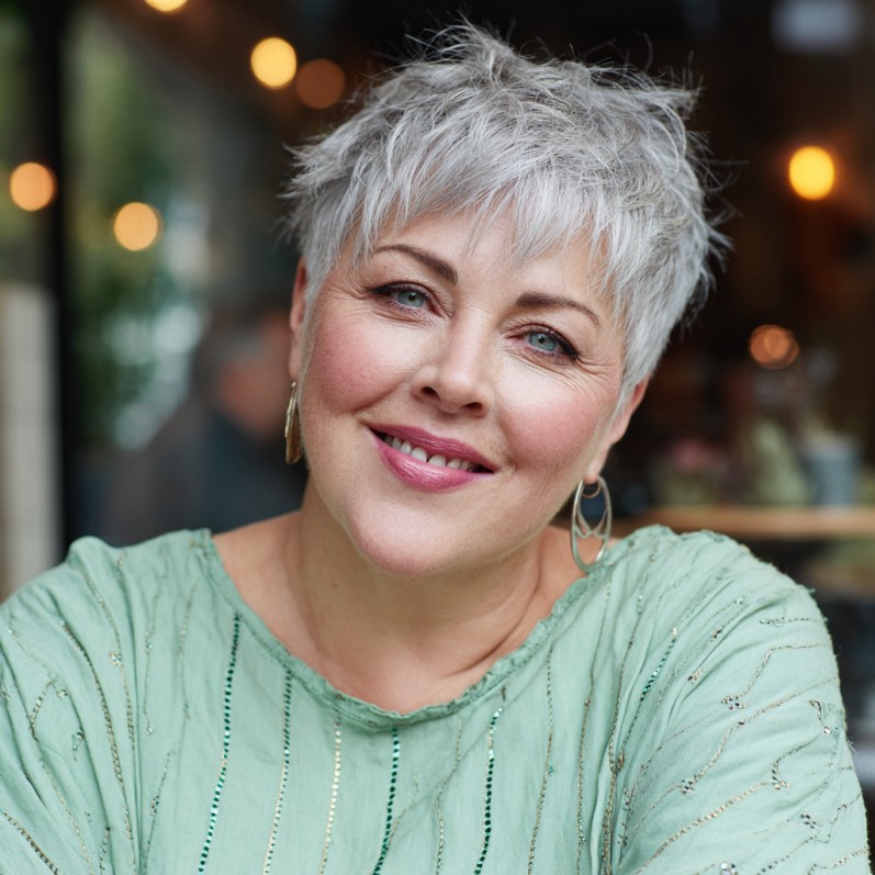 Textured Silver Pixie Cut with Soft Volume