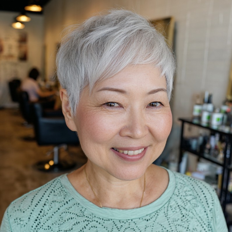 Chic Textured Silver Pixie Cut with Soft Volume