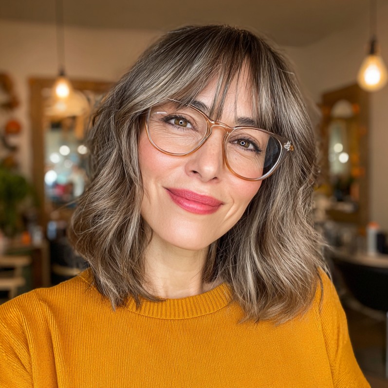 Chic Ashy Lob with Long Bangs