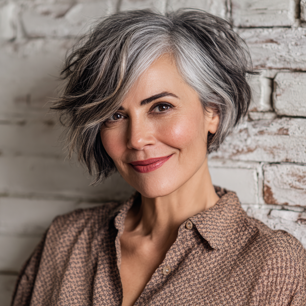 Chic Silver Asymmetrical Bob with Soft Movement