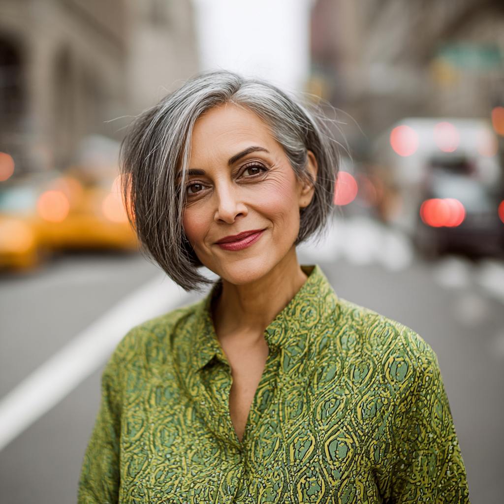 Chic Silver Asymmetrical Bob with Soft Volume