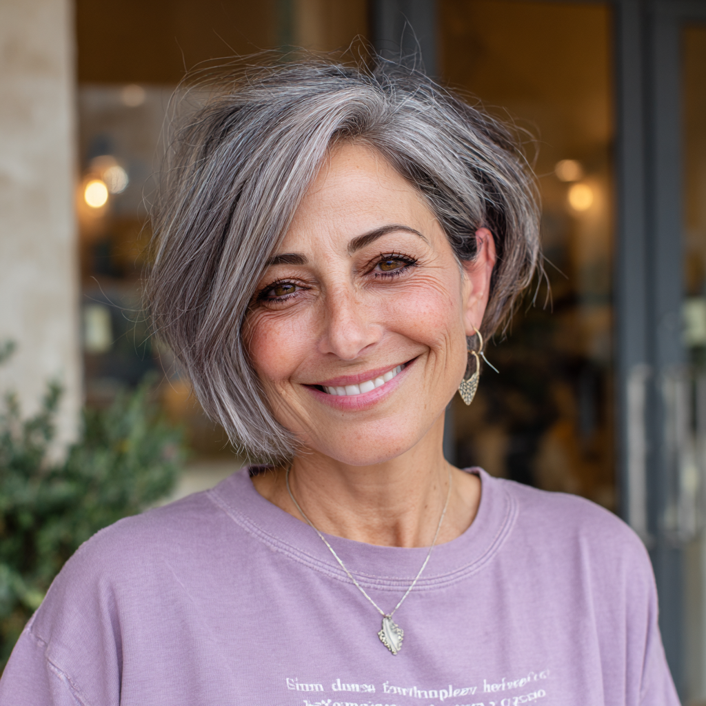Chic Silver Asymmetrical Bob with Subtle Layers