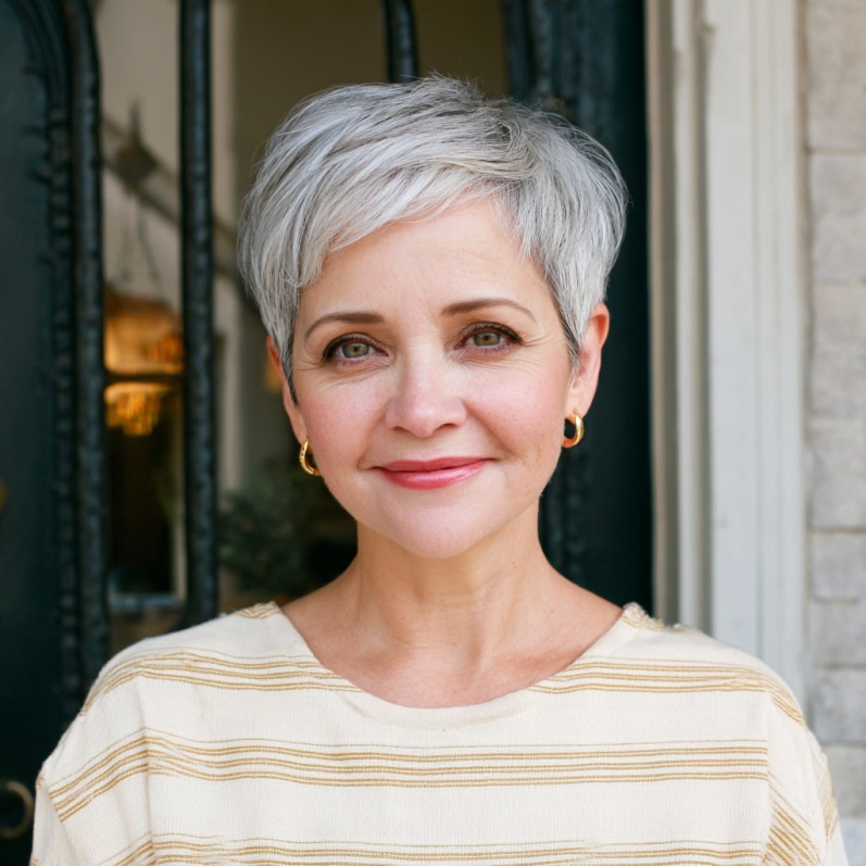 Chic Silver Pixie Cut with Soft Edges
