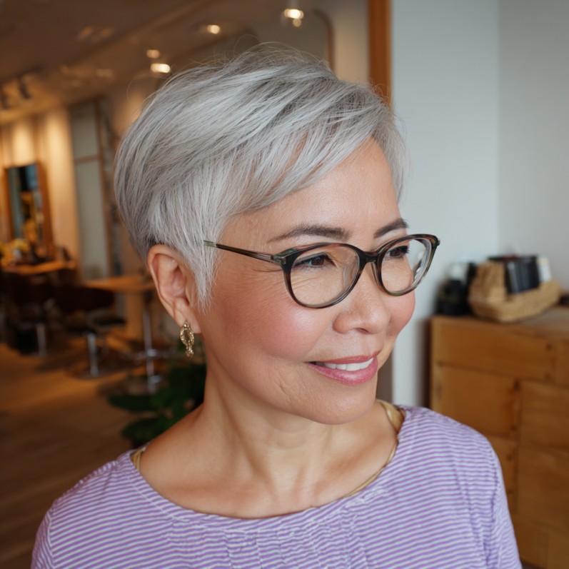 Chic Silver Pixie Cut with Soft Textured Layers