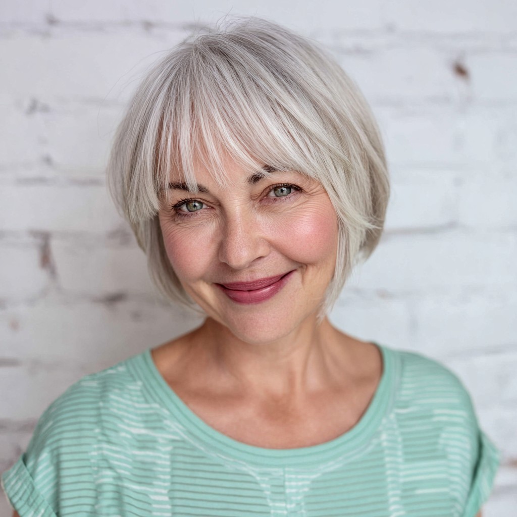 Chic Softly Layered Grey Bob with Face-Framing Bangs