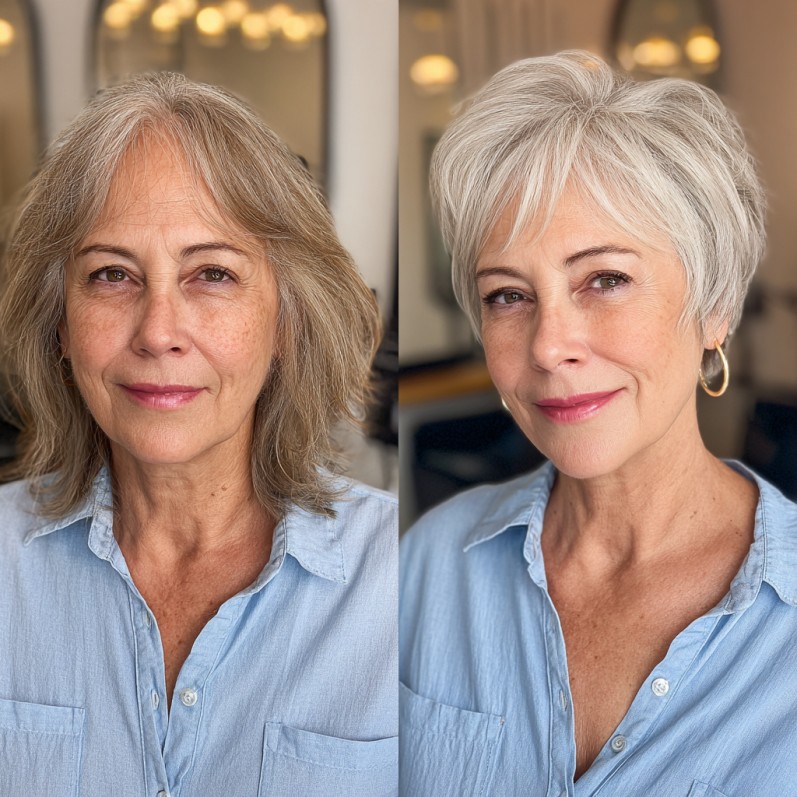 Chic Softly Layered Silver Pixie Cut