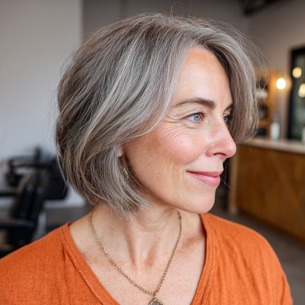 Chic Softly Textured Grey Bob with Subtle Layers