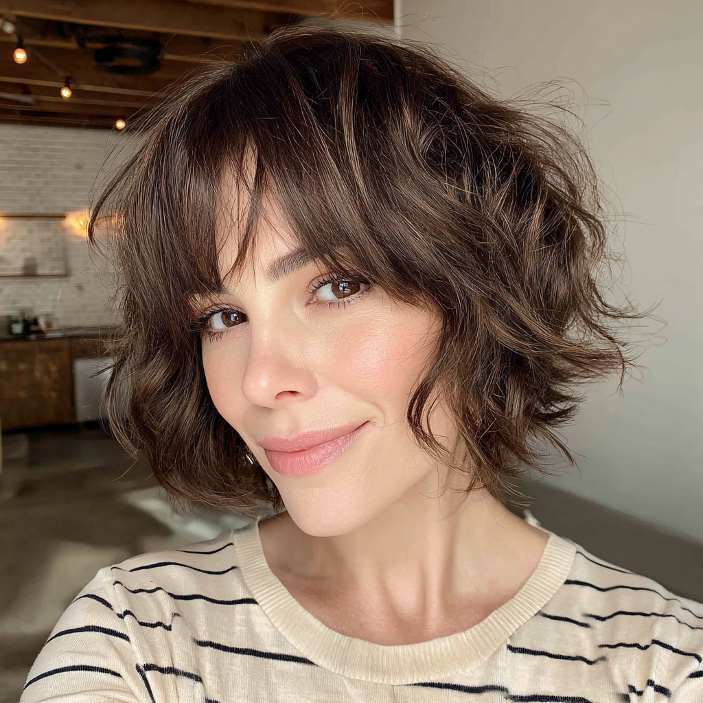 Chic Textured Bob with Playful Bangs