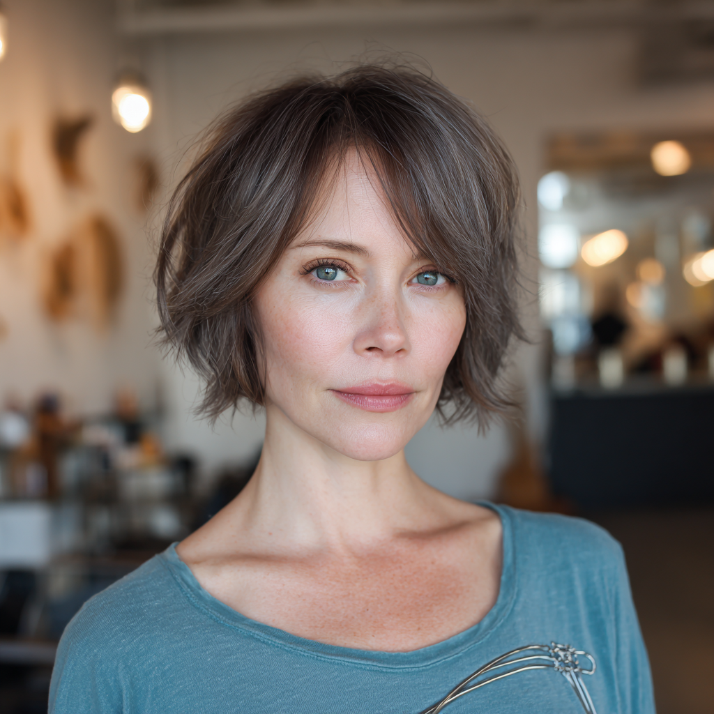 Chic Textured Bob with Soft Long Bangs