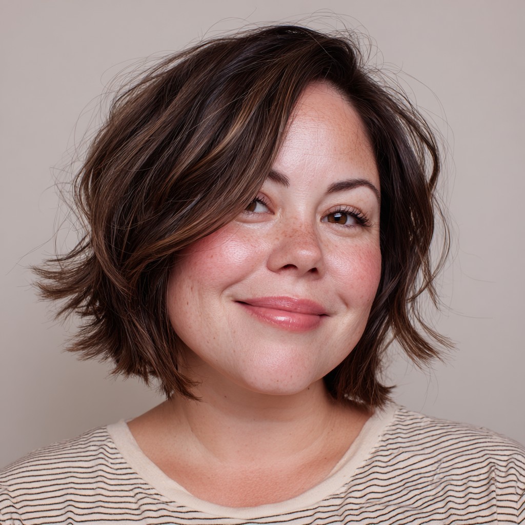 Chic Voluminous Textured Bob with Subtle Highlights