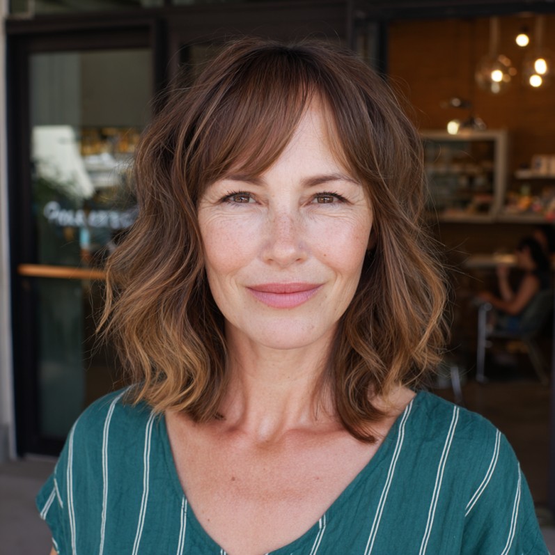 Chic Wavy Lob with Long Bangs