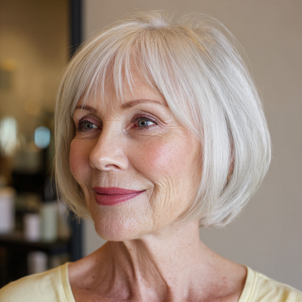 Classic Textured Silver Bob with Soft Bangs