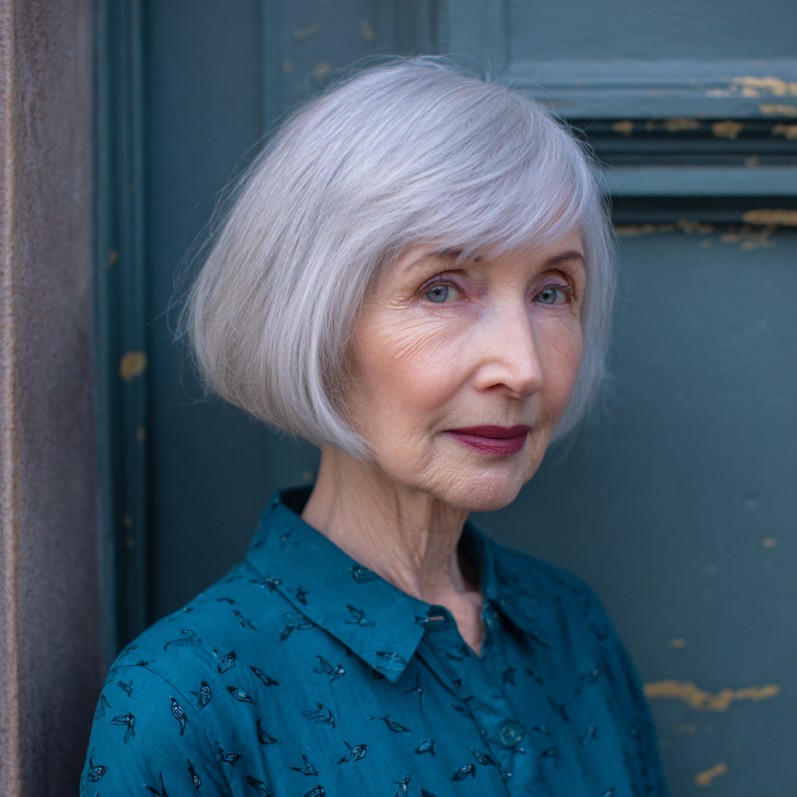 Classic Textured Silver Bob with Soft Feathered Layers