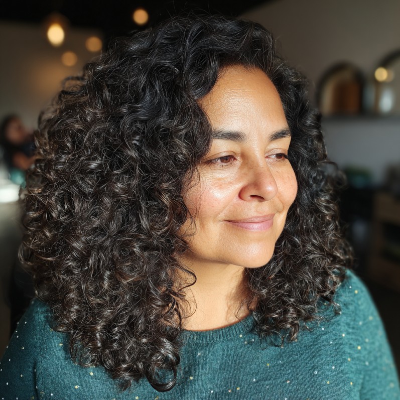 Dynamic Curly Shoulder-Length Cut with Soft Layers