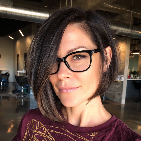 Edgy Textured Asymmetrical Bob with Soft Side Sweep