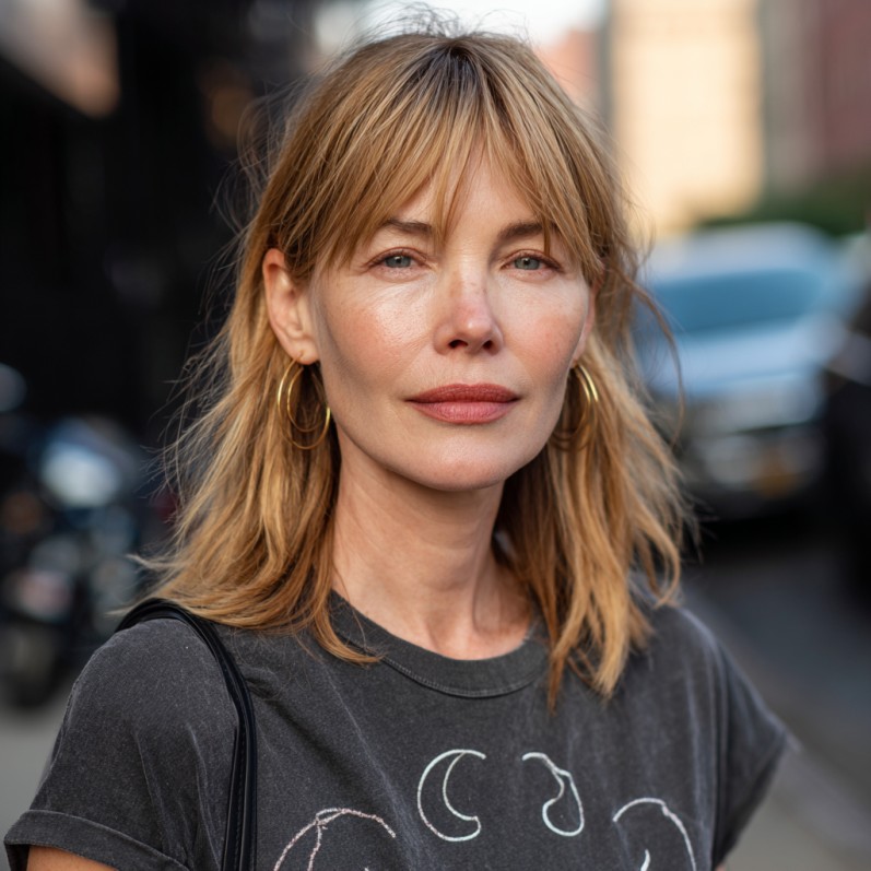 Effortless Beachy Lob with Long Bangs