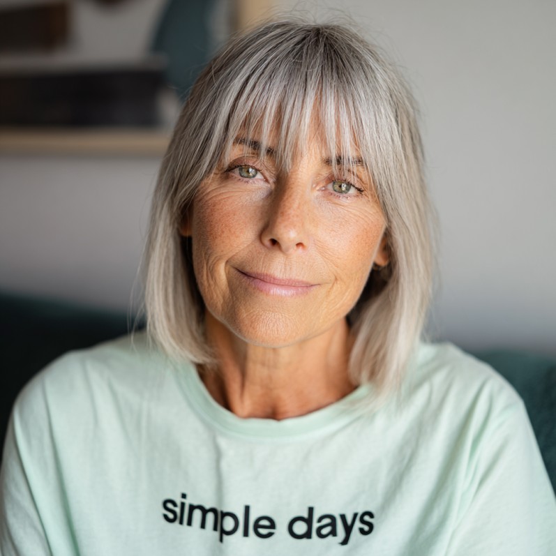 Effortless Textured Silver Lob with Soft Bangs
