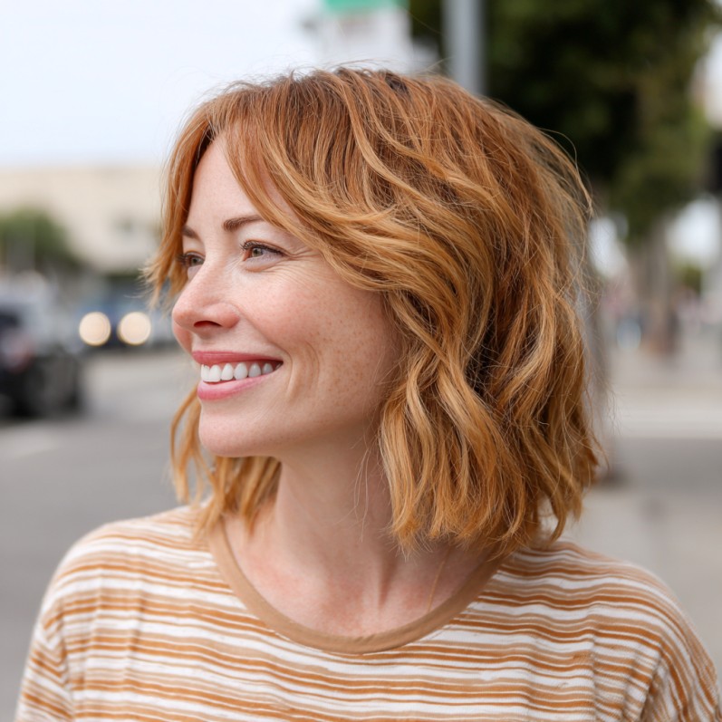 Effortless Wavy Lob with Subtle Highlights