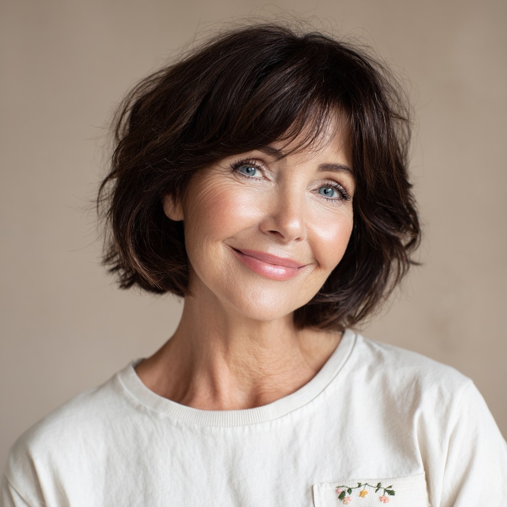 Effortlessly Chic Textured Bob with Face-Framing Bangs