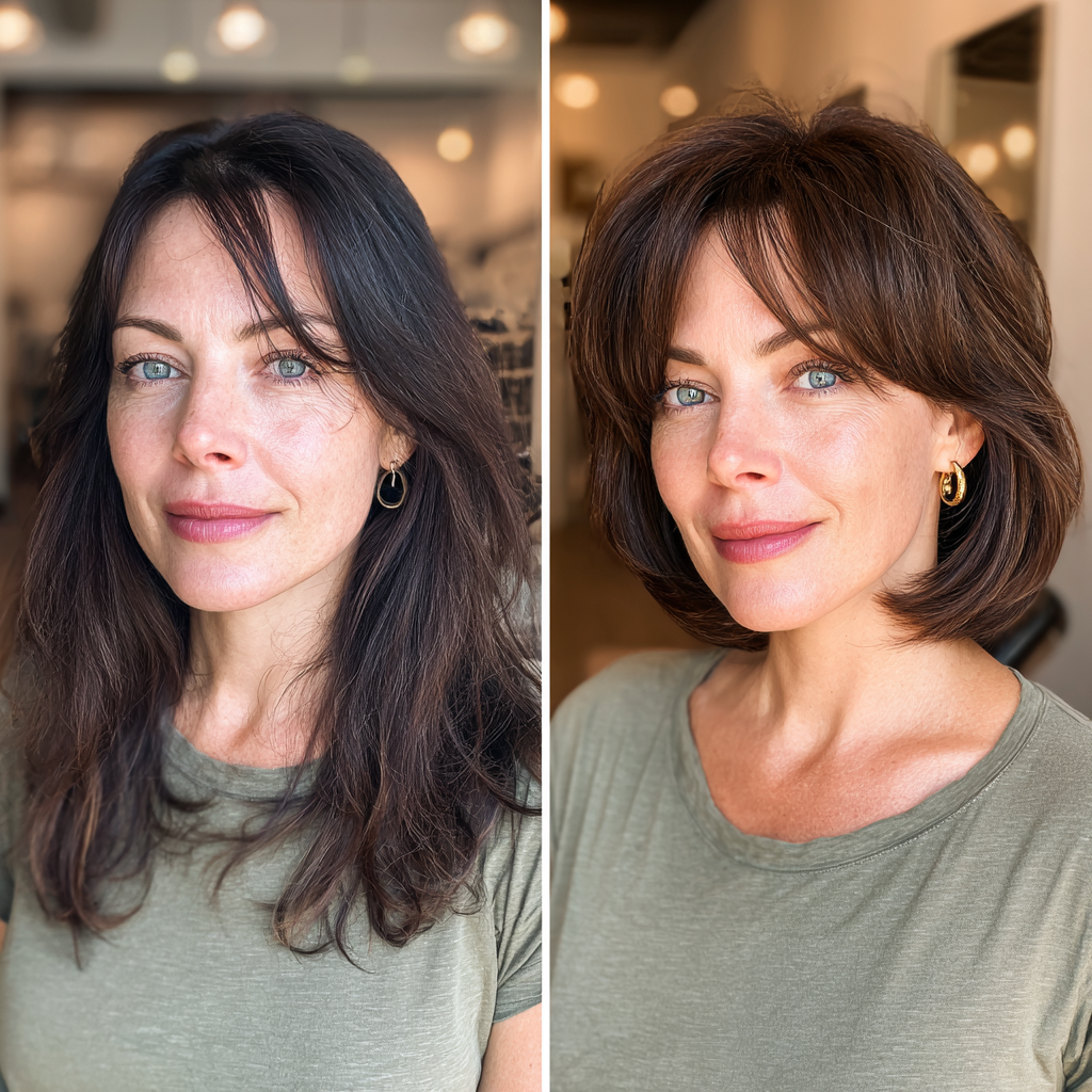 Elegant Smooth Choppy Bob with Soft Long Bangs