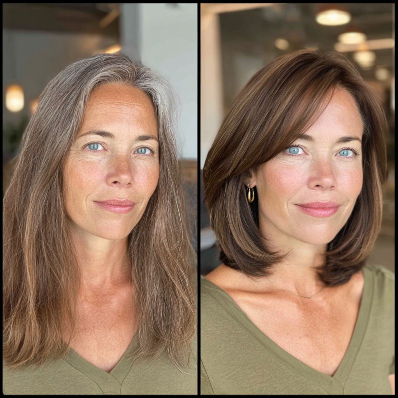 Modern Layered Lob with Long Bangs