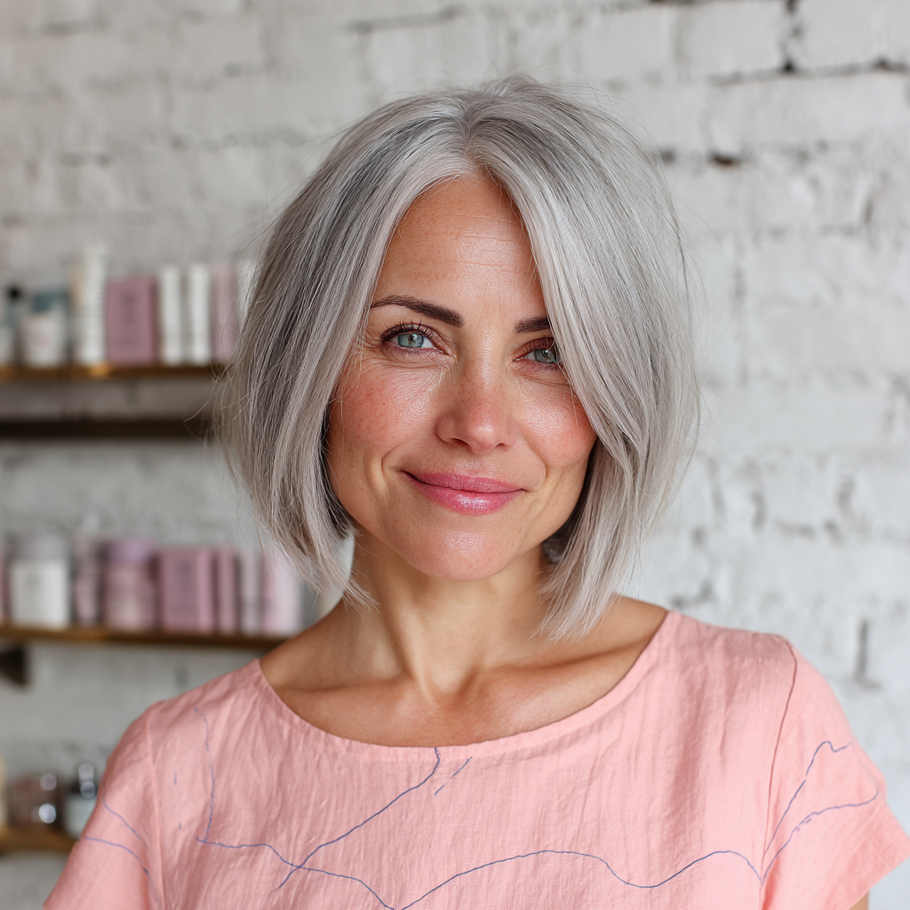 Modern Textured Ash Gray Asymmetrical Bob
