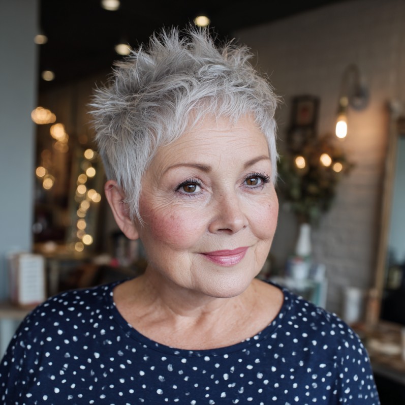 Playful Silver Pixie Cut with Feathered Texture