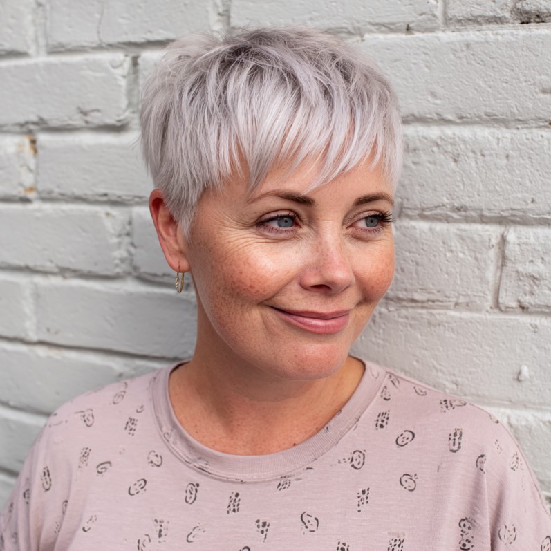 Playful Silver Pixie Cut with Wispy Layers