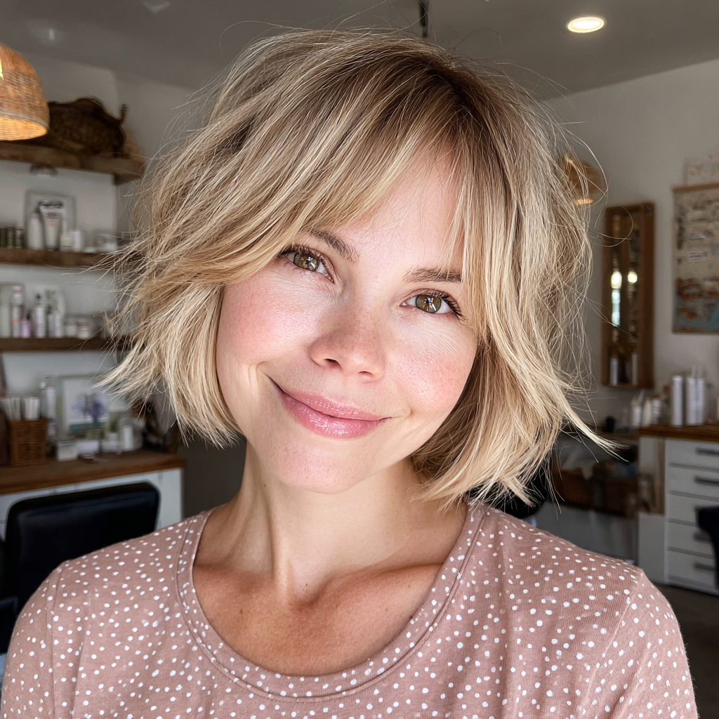 Playful Textured Bob with Soft Long Bangs