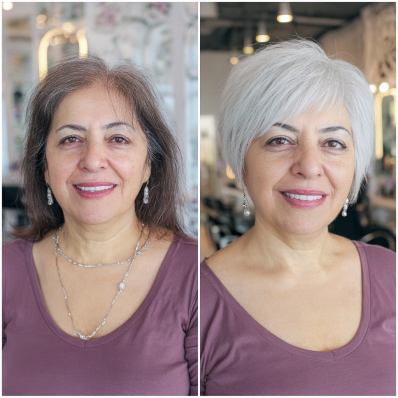 sassy silver pixie cut with textured layers