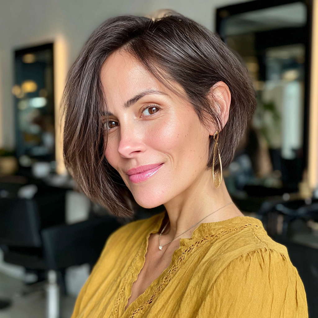 sleek asymmetrical bob with glossy finish