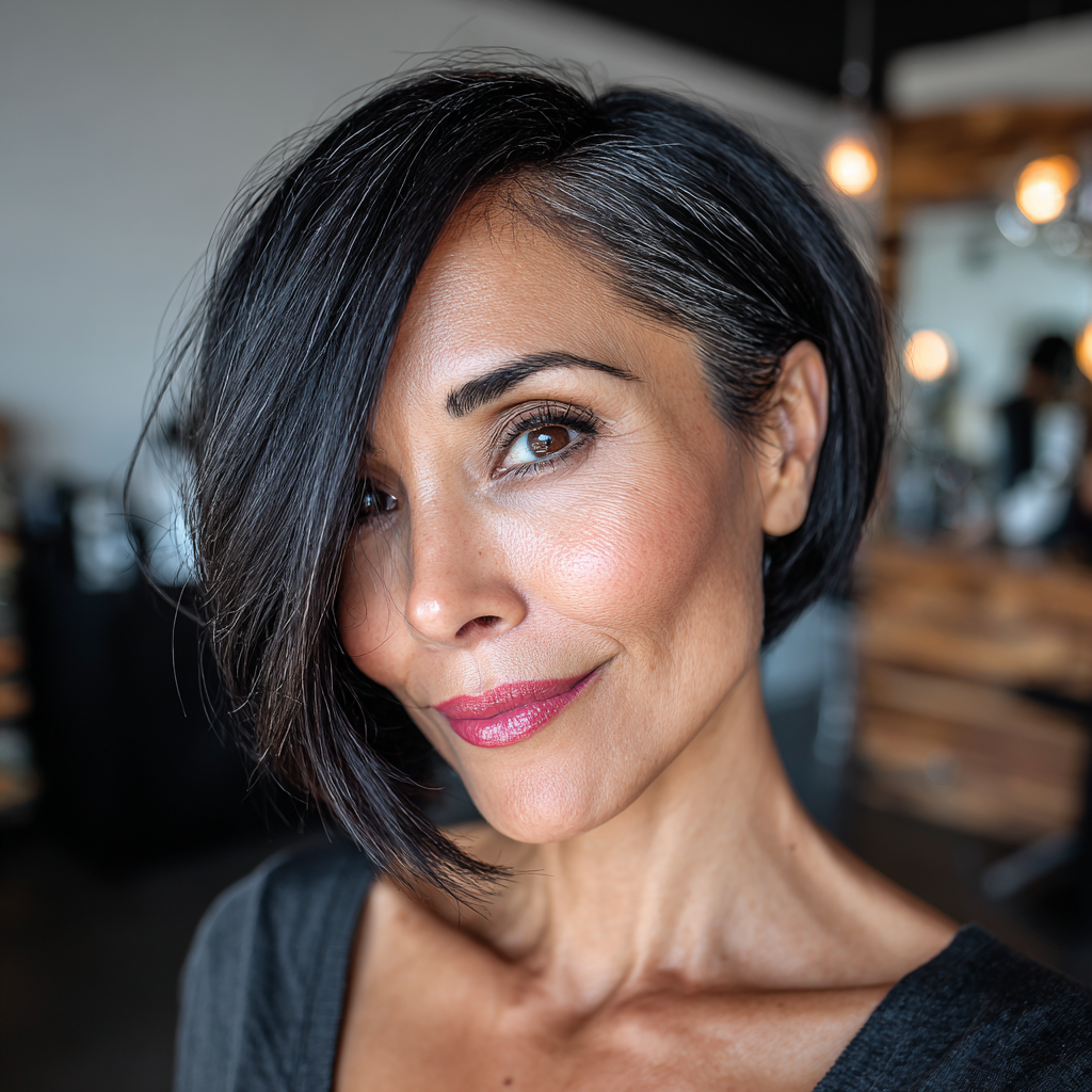 Sleek Asymmetrical Bob with Subtle Gray Highlights