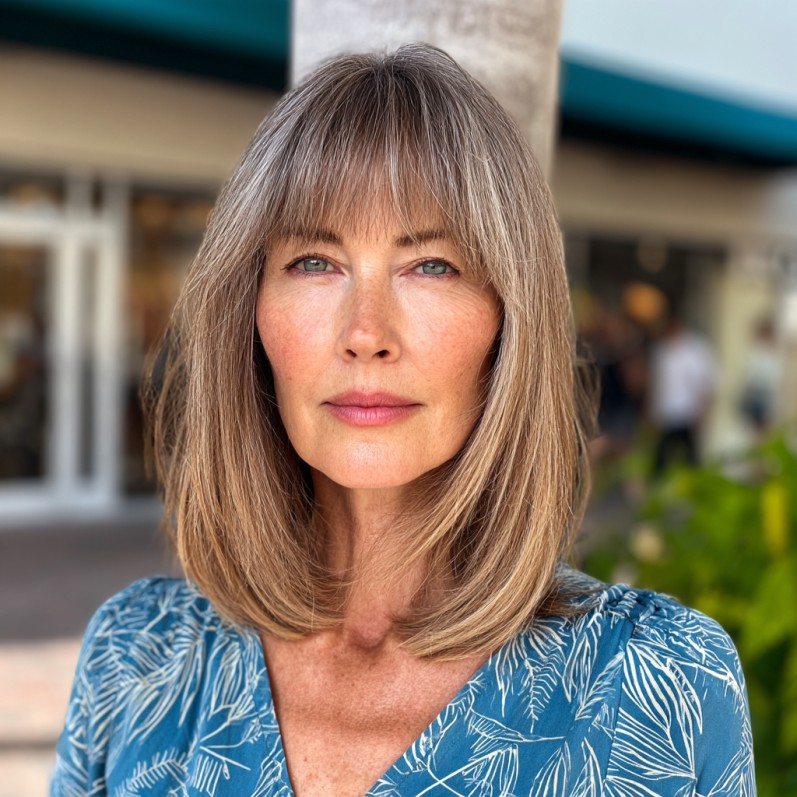 Sleek Long Lob with Subtle Long Bangs