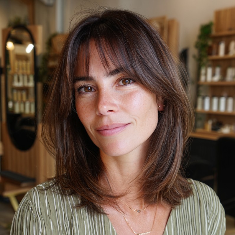 Softly Framed Lob with Long Bangs