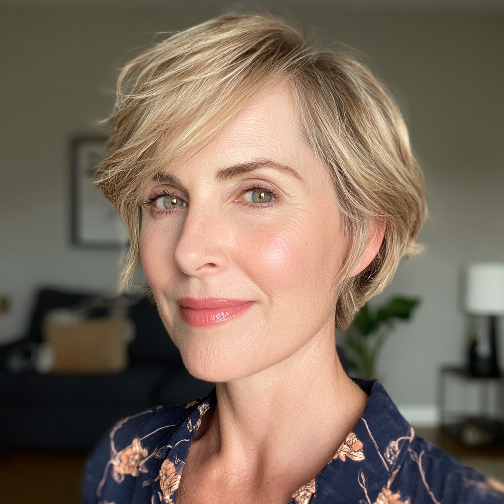 Softly Layered Blonde Pixie Bob with Subtle Movement