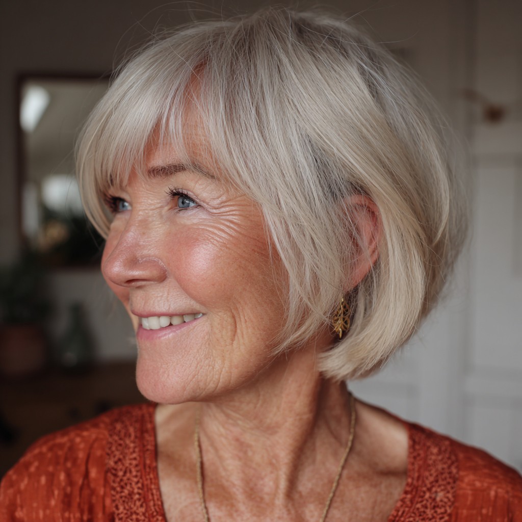 Softly Layered Platinum Bob with Subtle Bangs