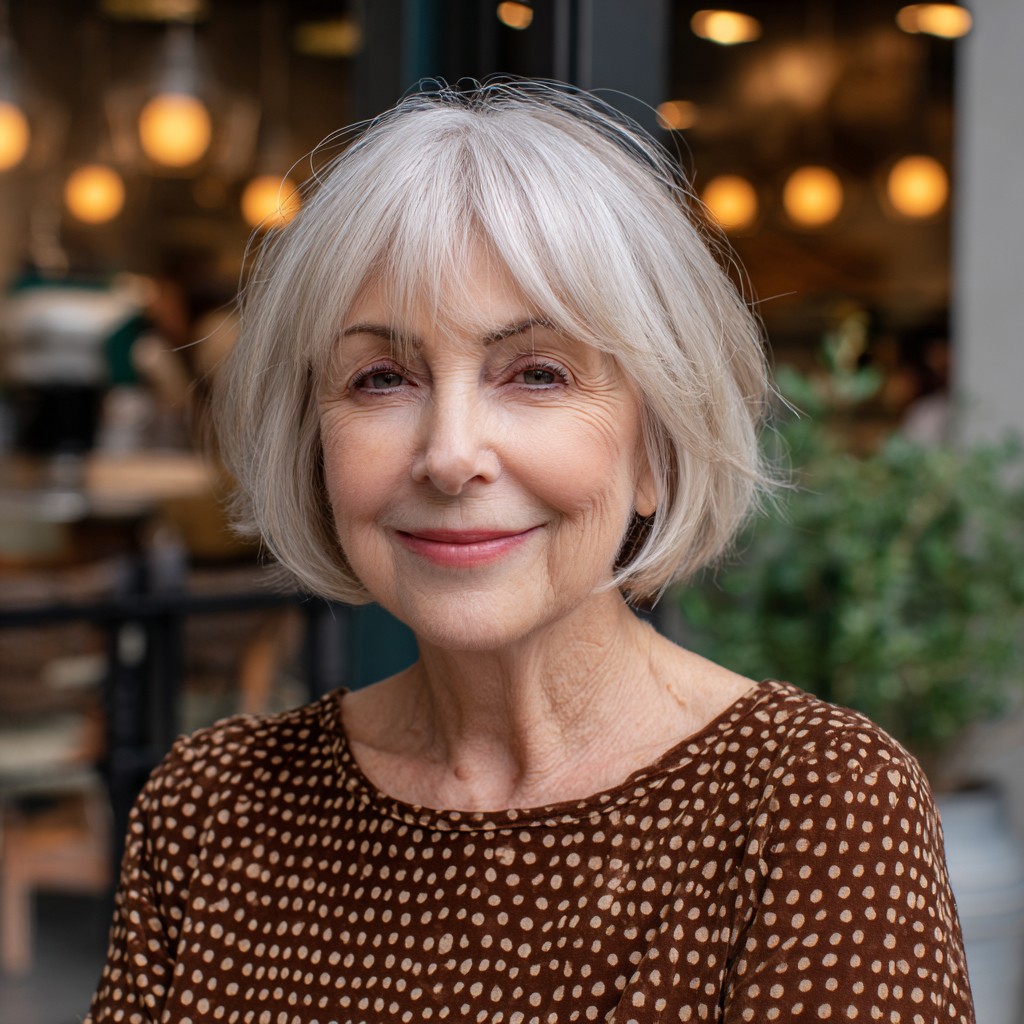 Softly Layered Silver Bob with Feathered Bangs