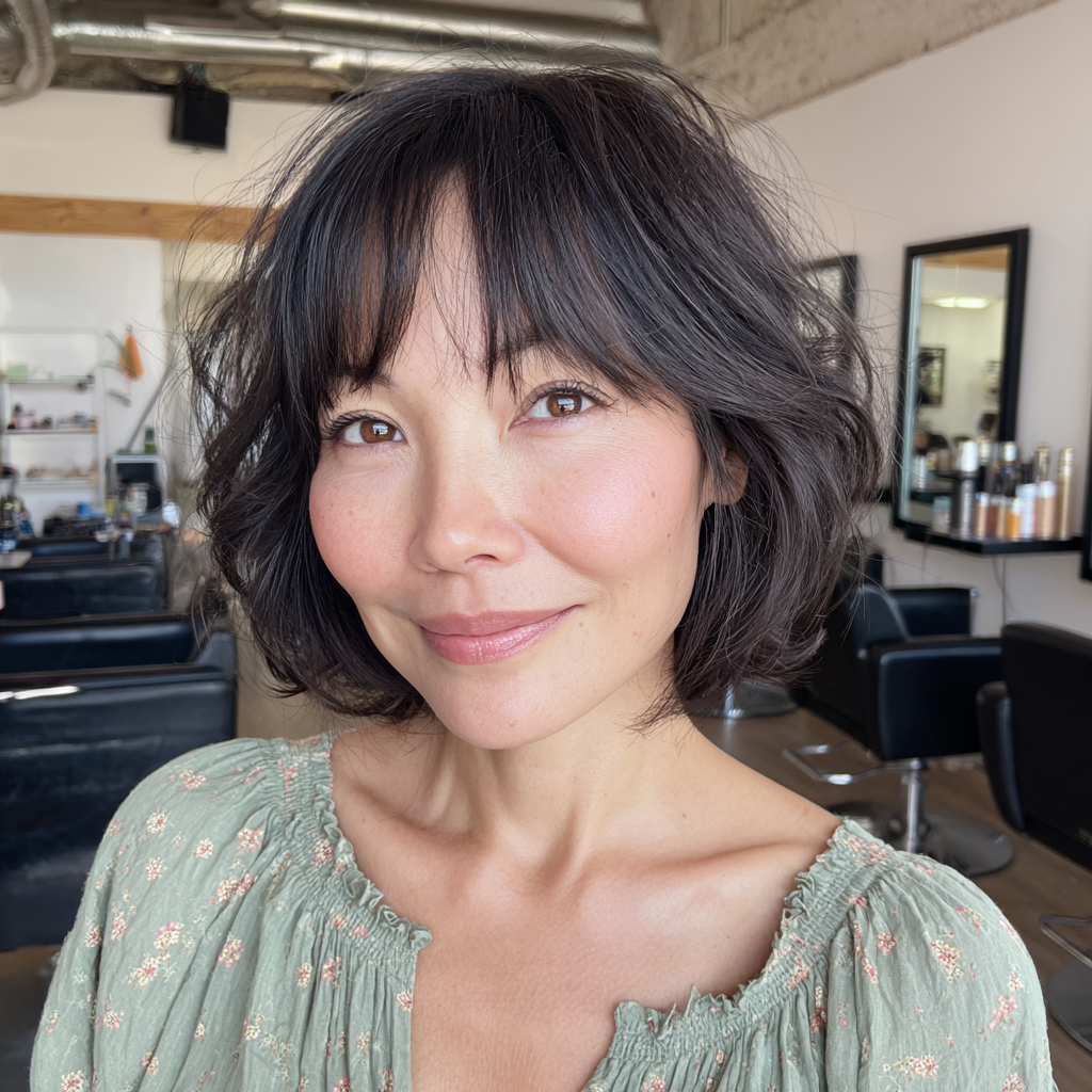 Softly Textured Choppy Bob with Wispy Bangs