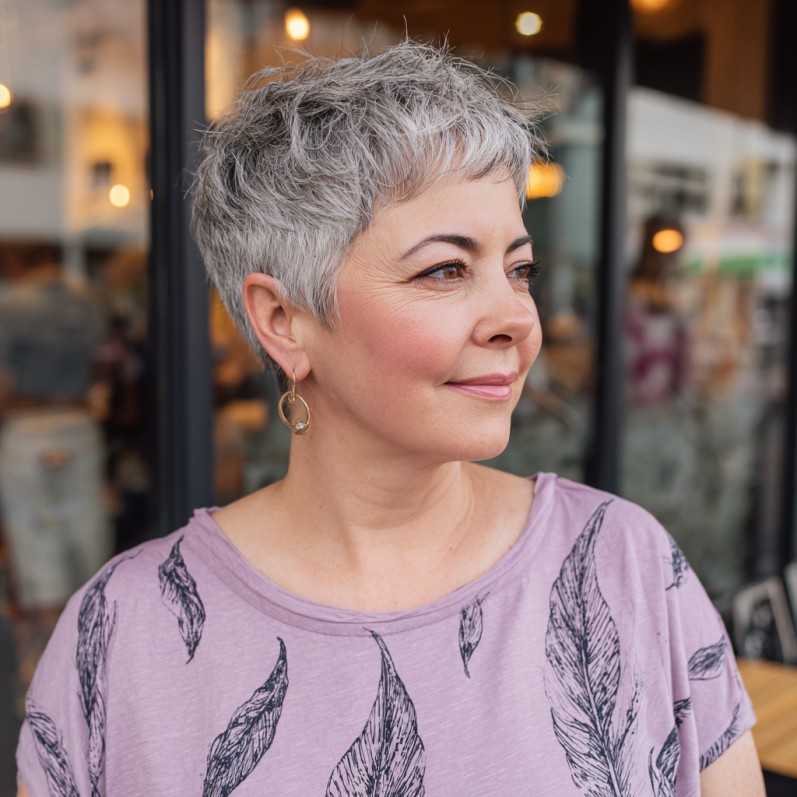 Stylish Silver Pixie Cut with Playful Texture