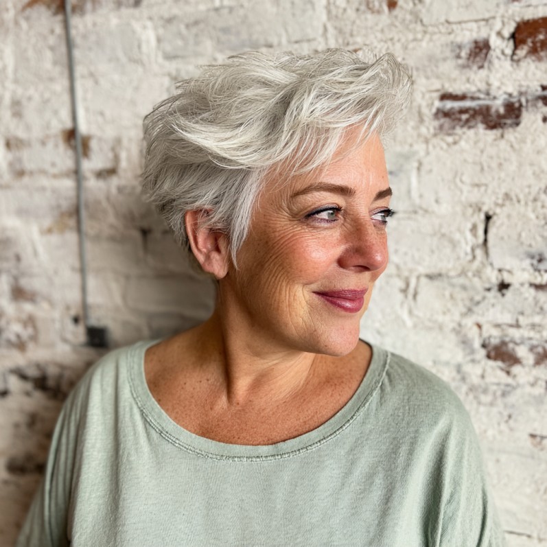 Stylish Silver Pixie Cut with Playful Volume