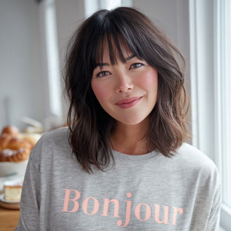 Stylish Textured Lob with Playful Long Bangs