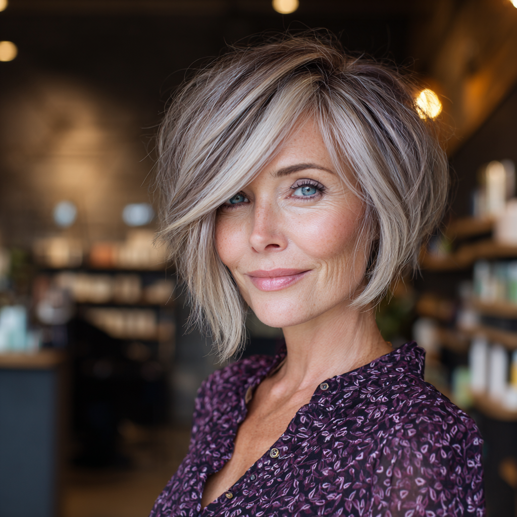 Textured Asymmetrical Bob with Side-Swept Bangs
