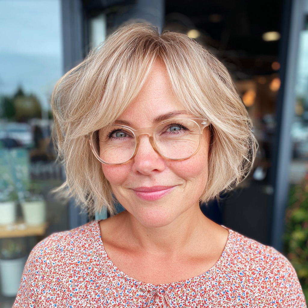 Textured Blonde Bob with Soft Side Bangs