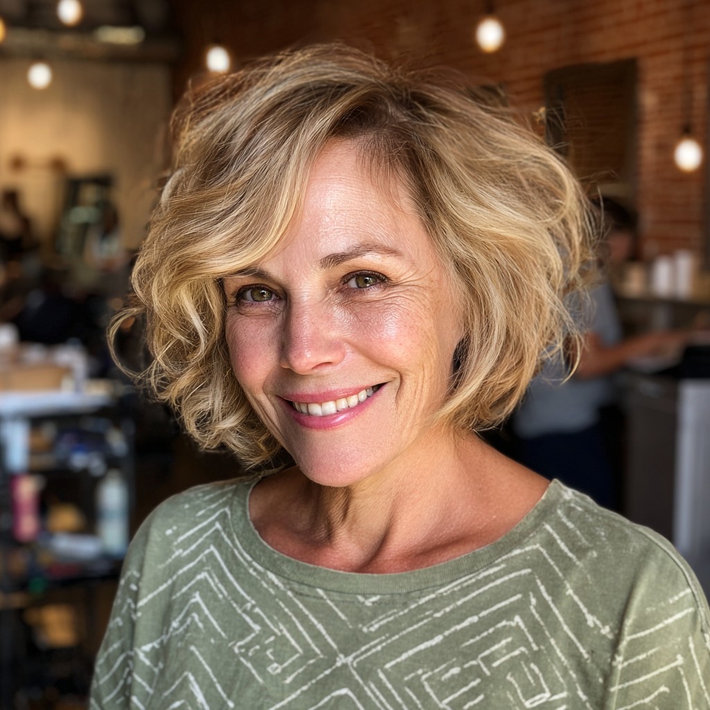 Textured Bronde Bob with Soft Curls