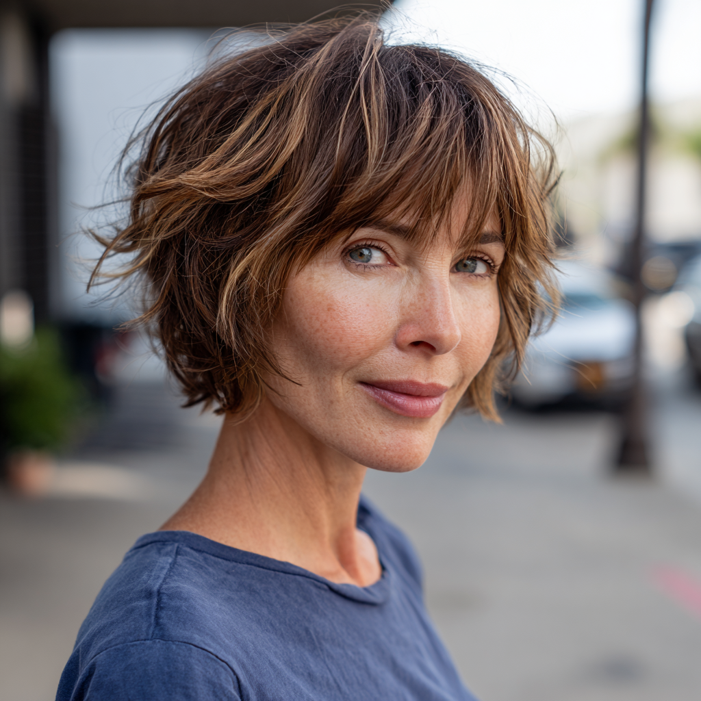 Textured Choppy Bob with Effortless Long Bangs
