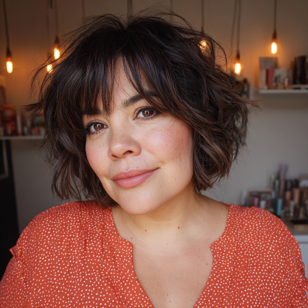 Textured Choppy Bob with Fluffy Long Bangs