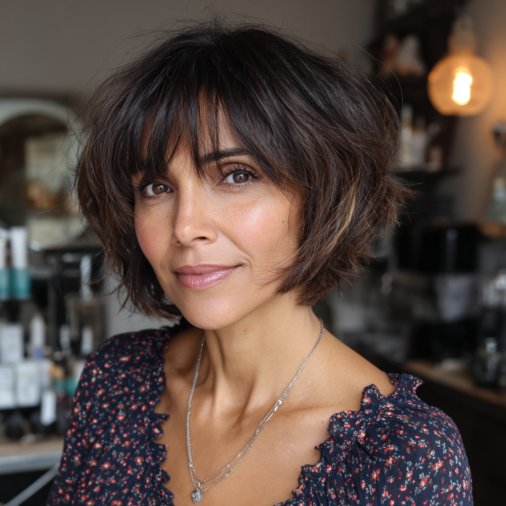 Textured Choppy Bob with Fringed Bangs