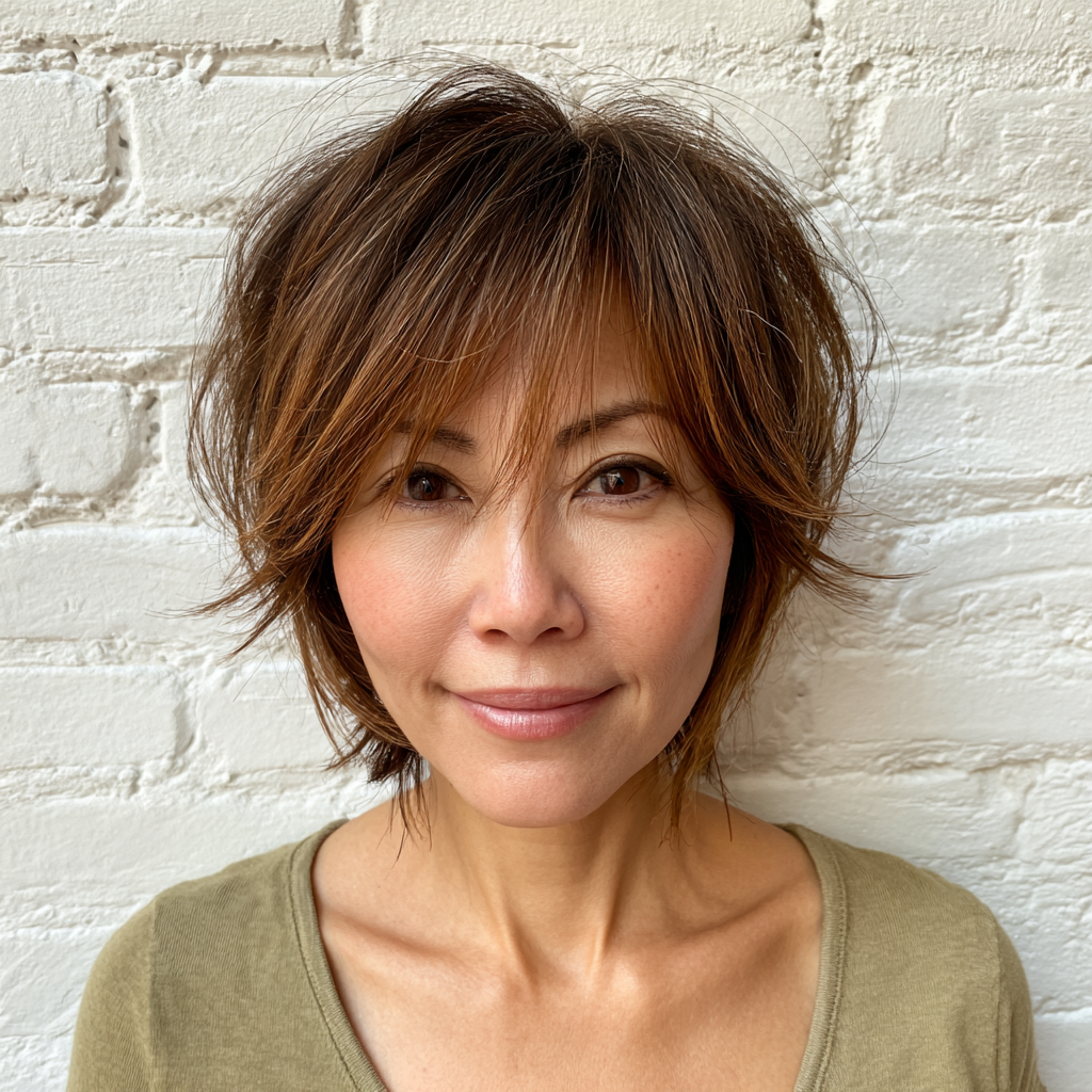 Textured Choppy Bob with Long Feathered Bangs